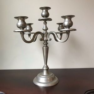 Brushed silver five arm candelabra